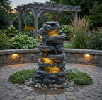 35" 6 Tier Water Fountain Garden Decor with LED Lights and Cascading Rock - Image 4
