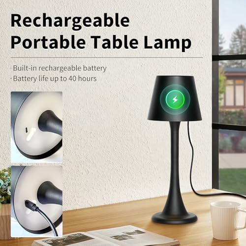 Mr. White Outdoor Waterproof Cordless Rechargeable Portable Touch Battery Operated Powered Table Lamp for Restaurant Kitchen Patio Dinner Dining (Black) - Image 6