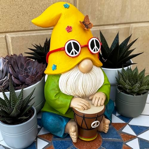 Mood Lab Garden Gnome - Hippie Drummer Gnome Figurine - 9.1 Inch Tall Funny Lawn Statue - for Outdoor or House Decor - Image 5