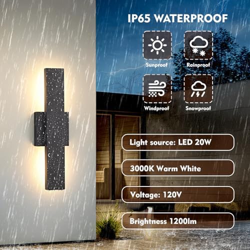 Outdoor Modern LED Wall Light Fixtures, Black Linear Exterior Wall Sconces 20W, Modern Porch Patio Light Fixture Waterproof Outdoor Wall Lights Outside Lights for House Garage Front Door Patio 2pack - Image 3