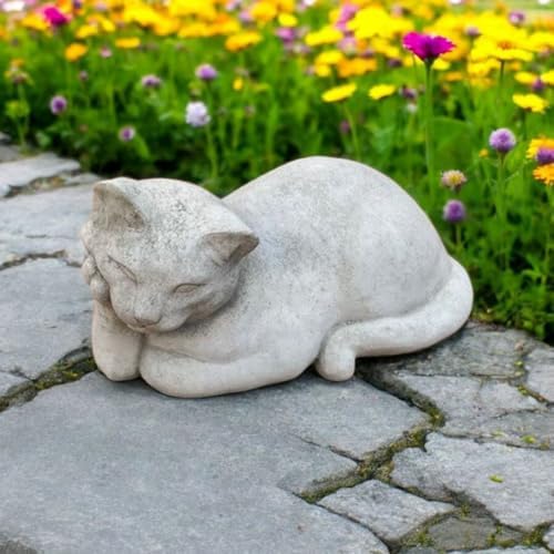 Curious Cat Figure Concrete Laying Kitten Figurine Outdoor Garden Art Watching Kitten Statuary THR Thinker Cat - Image 7
