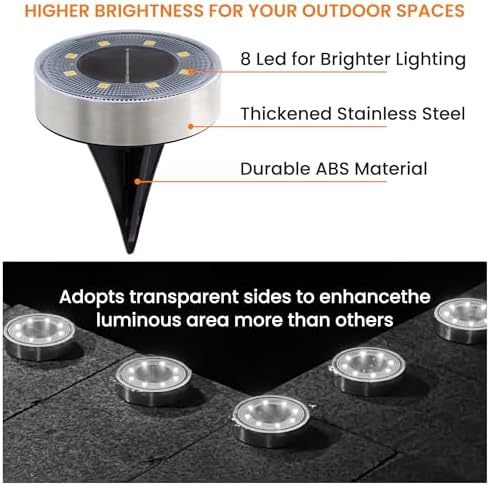 Siatom Stainless Steel Solar Ground Lights 8 Pack, IP68 Waterproof Solar In-Ground Light for Outdoor, Flat Landscape Lighting, Garden Disc Light for Pathway, Walkway, and Yard - 8 Pcs (Cold White) - Image 5