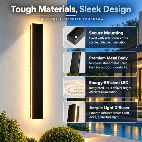 Modern Outdoor Wall Lights - 2pack 39inch 3000K Black Exterior Light Fixtures Wall, Porch Lights Outdoor Wall Sconce, Patio Long Strip Wall Light Fixtur Outside for Garage, House(4.72 Inch Wide) - Image 4