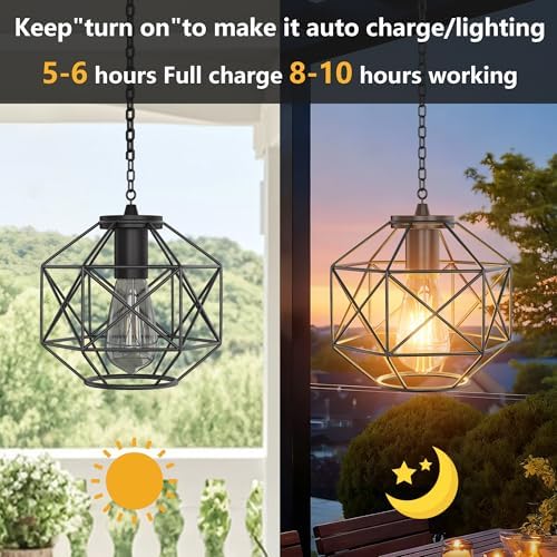 Hanging Solar Lantern,7.8′′×7′′Outdoor Solar Lanterns Waterproof Pendant Light Outdoor Chandelier for Gazebo Patio Porch Garden Barn Tree Pergola Decor - Image 4