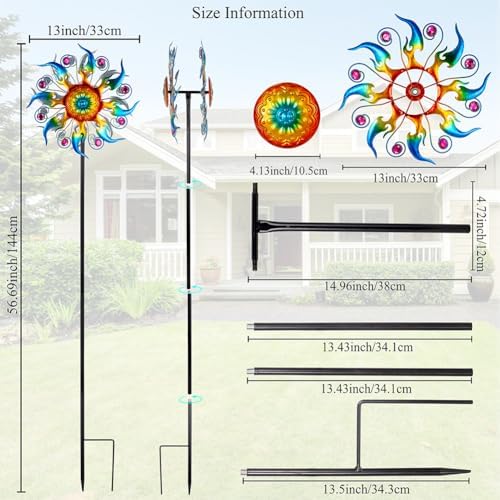 Wind Spinner Outdoor,Kinetic Metal Wind Spinner for Yard,Rustproof＆Waterproof Windmill,Wind Sculptures for Yard Decor 13 * 57 Inches - Image 3