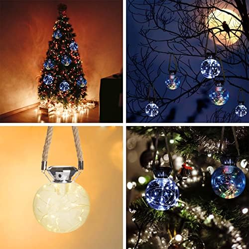 RNEHON Outdoor Solar Lantern,Hanging Solar Lanterns Waterproof Crackle Glass Ball,Solar Garden Lights Yard Decor Christmas Lantern for Tree Fence Patio (Cold White) - Image 4