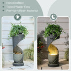 Tiered Outdoor Water Fountain, Modern Spiral Cascading Waterfall Fountain with Planter, Freestanding Resin Indoor Water Feature for Room, Garden, Patio, Deck, 31.5"H with Light Stone-Texture - Image 4