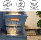 4-Tier Rock Outdoor Water Fountain, Resin with LED Light, 42 in - Image 4