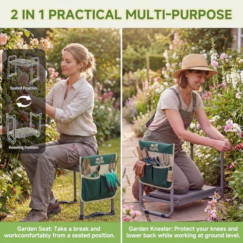 2-in-1 Heavy Duty Foldable Garden Kneeler And Stool With EVA Pad, Green - Image 3