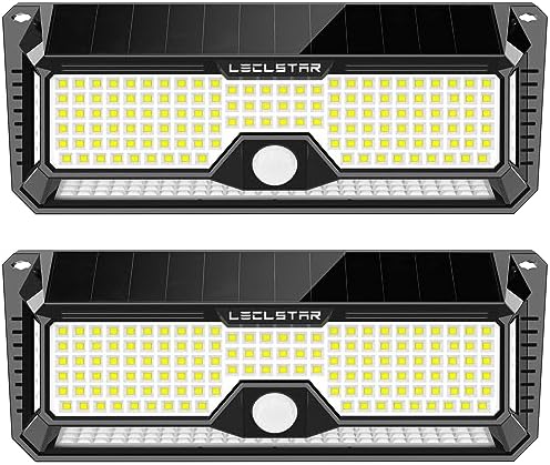 Solar Outdoor Lights - 4000Lm 268 LED Motion Sensor Lights Outdoor, IP65 Waterproof Led Security Lights Bright Solar Wireless Flood Wall Lights with 3 Optional Modes and 4 Wide Angle (2 Pack) by LECLSTAR