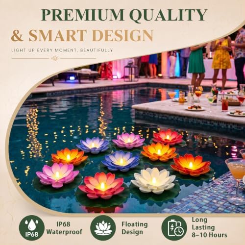 Liliful 24 Pcs Diwali Floating Lotus Lights, 5.91 Inch, 6 Colors - Image 3