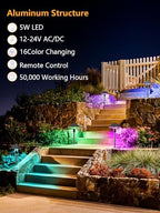 ZUCKEO RGBW Low Voltage Landscape Lighting 5W Color Changing Pathway Lights 12-24V Multi-Color LED Path Lights Waterproof for Yard Garden Walkway Holiday (12 Pack with Connectors) - Image 2