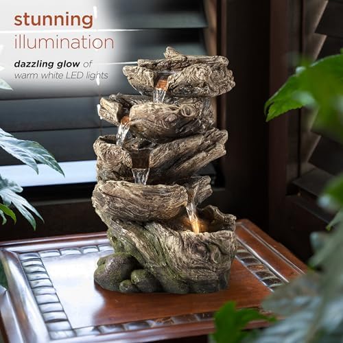 Alpine Corporation WIN1180 11" Indoor Tabletop Waterfall Fountain with LED Lights, 5 Tier Rainforest Garden Fountain, Brown - Image 6