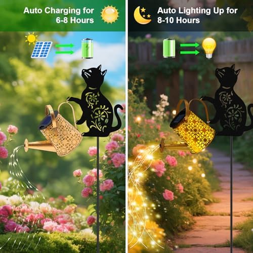 Solar Watering Can Lights, Cat Hanging Lantern Solar Lights Outdoor, Cat Lover Gifts for Mom Women Birthday Mother's Day Christmas, Waterproof Garden Decor Outside Patio Yard Pathway Backyard - Image 4