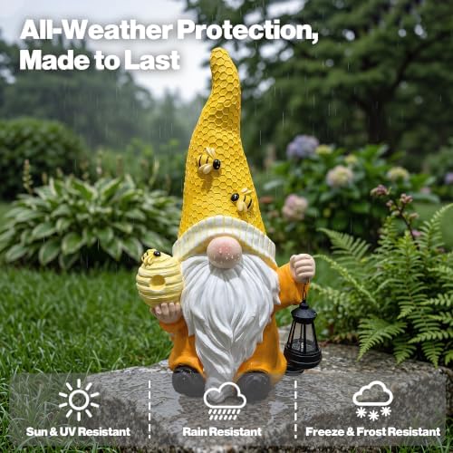 Gnomes Outdoor Garden Statue 22.4'' Tall, Solar Powered with Lantern Light - Image 4