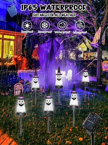6 Pack Halloween Decorations Outdoor, Solar Ghost Pathway Lights Cool White - Image 2