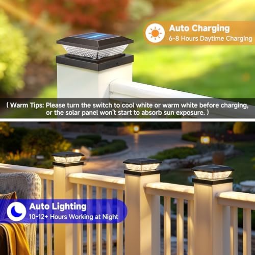 Mlambert 4x4 Solar Post Cap Lights Outdoor 16 Pack, Waterproof Solar Fence Light for Wooden/Vinyl Post, 2 Color Outside Deck Patio Porch Decor, Black - Image 5