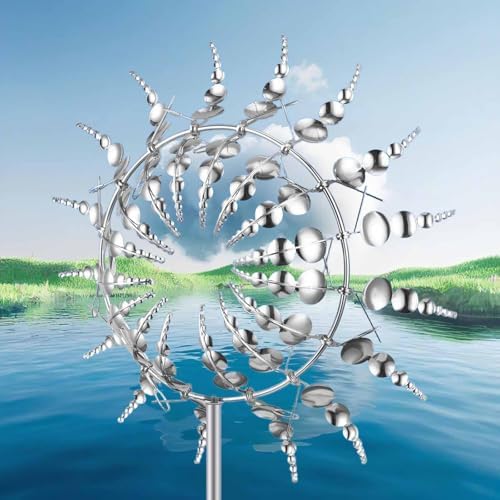 Magical Metal Windmill, Garden Spinners Outdoor, Wind Spinners Outdoor, 360° Metal Windmill for Yard Garden, Wind Powered Sculptures and Spinners for Decor (1Pcs Silver Windmill) by HEXMZUOA