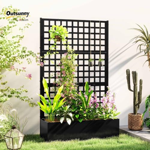 Outsunny Galvanized Raised Garden Bedw/Trellis 43" x 16" x 70" Black - Image 2