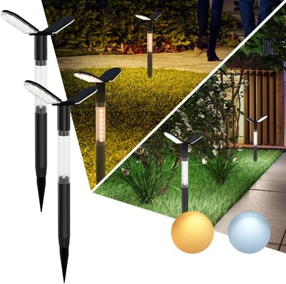 EMANER Solar Flood Lights Outdoor 2-Pack - Warm White & Daylight, Dusk to Dawn Solar Pathway Lights with Stake for Garden, Lawn, Landscape & Patio Pathway (H27, 3000mAh, 20+Hrs Runtime) - Image 2