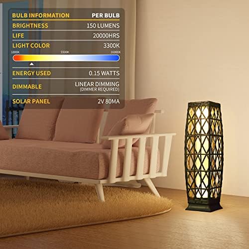 Solar Powered Outdoor Floor, 2 Piece Outdoor Floor Lamps, Solar Lanterns Waterproof, Resin Wicker Weather-Resistant Rattan Deck Light for Patio, Lawn, Porch, Garden - Image 7