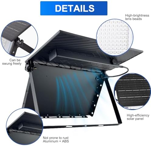 JIXNING Foldable Solar Flood Lights Outdoor with Remote Control, 6500K Waterproof Dusk to Dawn Solar Powered Security Light, Portable Adjustable LED Spotlights for Yard, Garden - Image 6