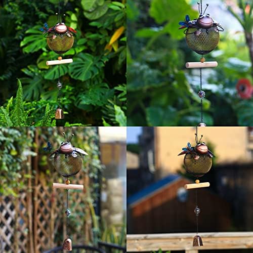 Solar Ladybug Wild Bird Feeders Squirrel Proof for Outside - Unique Cute Metal Ladybug Bird Feeder with Solar Light, Wind Chime, Gift for Bird Lovers(Ladybug) - Image 2