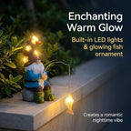Solar Fishing Gnome Garden Decor Statue, Solar Powered Warm LED Lighted Gnome with Floral String Lights on Hat & Glowing Fish, Cute Outdoor Figurine for Patio Yard Pathway Lawn Decoration - Image 6