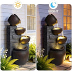Outdoor Water Fountain with Lights 4 Tier Cascading Pots Resin Stone Look Garden Waterfall Fountain for Patio Yard Porch Landscape - Image 5