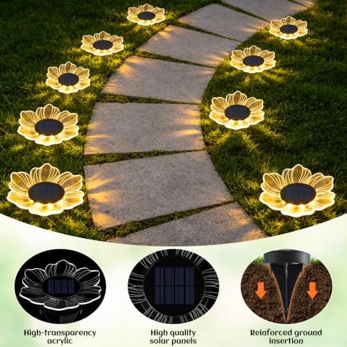 Solar Flower Shaped In-Ground Lights, 3 Pack Waterproof LED Petal Pathway Lights, Outdoor Acrylic Landscape Lights for Garden Yard Walkway Patio (Petal) - Image 6