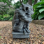 OLOMA Gothic Gargoyle Concrete Garden Statue Outdoor Fantasy Cement Sculpture Decorative Beat Lawn Ornament Handcrafted Stone Mythical Creature Medieval Fantasy Halloween Garden Decor - Image 4