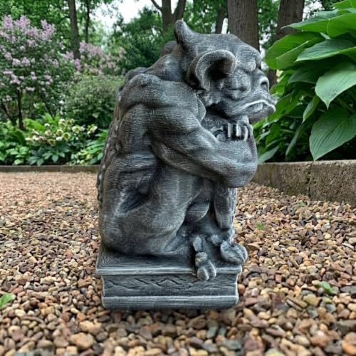 OLOMA Gothic Gargoyle Concrete Garden Statue Outdoor Fantasy Cement Sculpture Decorative Beat Lawn Ornament Handcrafted Stone Mythical Creature Medieval Fantasy Halloween Garden Decor - Image 4