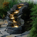 Sunlinua 49" L Water Fountain Outdoor 5-Tiers Rock Natural Waterfall Fountains Floor Standing Water Features with LED Lights for Garden, Patio, Porch, Home Art Decor by Sunlinua