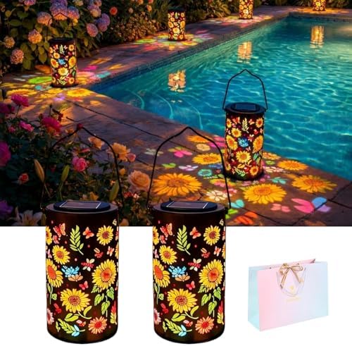 Sunflower Solar Lantern, Sunflower Glow Solar Garden Lantern, Colorful Sunflower Glow Solar Garden Lantern, for Garden, Patio, Pathway Lantern, Metal Lanterns Decorative Outdoor (2Pcs Colorful) by uojpt
