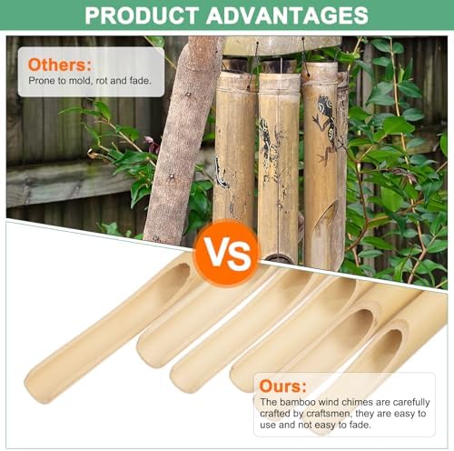 M METERXITY 1-Pack Bamboo Wind Chimes, 30 Inch Wooden Wind Chimes with Melody Deep Tone, 6pcs Bamboo Tubes, Wood Color - Image 3