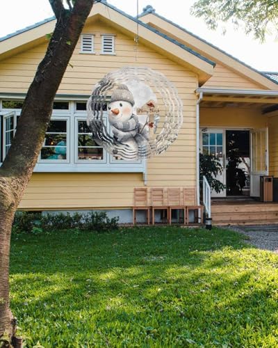 Christmas Wind Spinner Christmas Snowman Stainless Steel Spinner for Yard Garden Snowflake Snowy Scenery Wind Sculptures 12 Inch 3D Crafts Ornaments Hanging Wind Spinners for Outdoor & Indoor Decor - Image 3