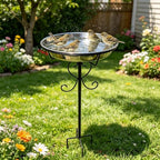 Metal Bird Bath for Outside, 11.6In Removable Stainless Steel Tray, Weather-Resistant Standing Water Feeder for Garden Patio Lawn, Black - Image 6