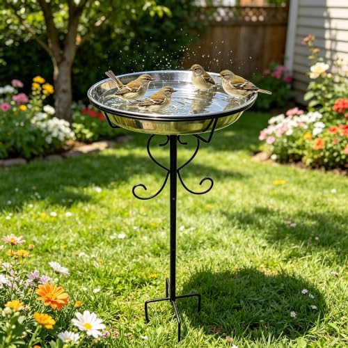Metal Bird Bath for Outside, 11.6In Removable Stainless Steel Tray, Weather-Resistant Standing Water Feeder for Garden Patio Lawn, Black - Image 6