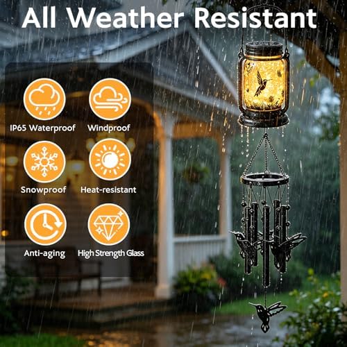 2 Pack Solar Hummingbird Wind Chimes for Outside, Birthday Mother' s Day Gifts for Mom Women Grandma,Solar Hummingbird Wind Chime Light Hanging Wind Chimes Outdoor,IP65 Waterproof, Yard Garden Terrace - Image 7