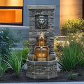42'' 2-Tier Lion Head Outdoor Water Fountain with LED Lights for Garden by Desgmomy