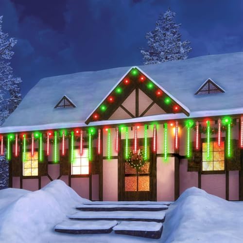 Christmas Lights Outdoor 2 Pack 16 Tube Meteor Shower Lights Red and Green - Image 3