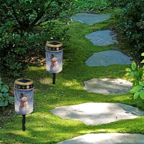 Poceacles Outdoor Solar Lights Solar Grave Candle Outdoor Waterproof Cemetery LED Candles for Cemetery Lawn Porch Christmas Winter Holiday Decor, Snowman Tree Pattern, Pack of 2 - Image 4