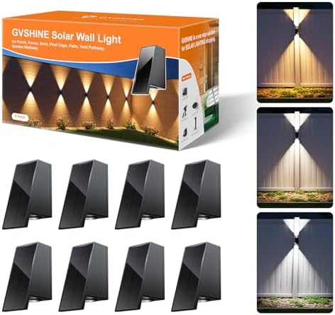 8 Pack Warm/Neutral/Cool White Solar Power Fence Lights Up and Down by GVSHINE