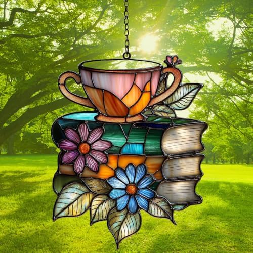 Floral Books and Tea Acrylic Suncatcher - Image 3