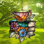 Floral Books and Tea Acrylic Suncatcher - Image 3