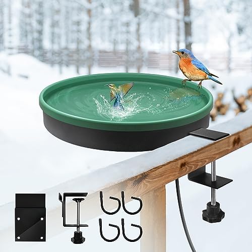 Heated Bird Bath, 3 Easy Ways to Mount Heavy Duty Metal Pedestal Detachable Bird Bath Bowl for Easy Cleaning, 75W Heated Bird Baths for Outdoors for Winter Garden Yard Patio Lawn, Green by GESAIL