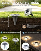 Solar Driveway Lights, 12 Pack Heavy Duty Driveway Lights Solar Powered 2 Color Mode (Cool/Warm White) IP68 Waterproof Outdoor Solar Deck Lights with Ground Stake for Pathway Garden Yard Walkway Dock - Image 6