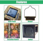 Solar Lantern Rustic Stained Glass Pumpkin Fall Butterfly Pumpkins Wildflower Outdoor Garden Hanging Lantern Waterproof Solar Powered Lighting Outside Table Lamp for Deck Yard Camping Patio Decor - Image 3