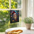 Holiday Lights Gnome Stained Glass Suncatcher – Square Hanging Window Panel for Home or Greenhouse – Whimsical Glass Art Gift for Garden Lovers, Christmas, Halloween, Father Days Sbhi0e - Image 3