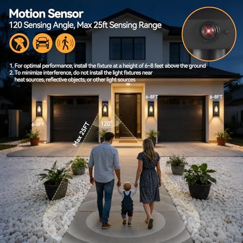 14" Motion Sensor Outdoor Wall Lights Fixture, E26, Black, 2-Pack - Image 4